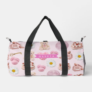 Personalized Coquette Teddy Bear Pink Aesthetic Duffle Bag