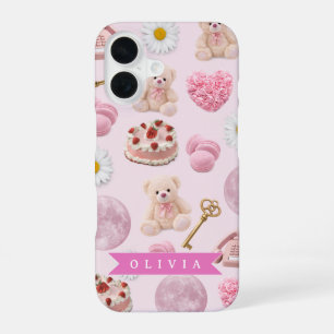 Personalized Coquette Teddy Bear Pink Aesthetic iPhone 16 Case