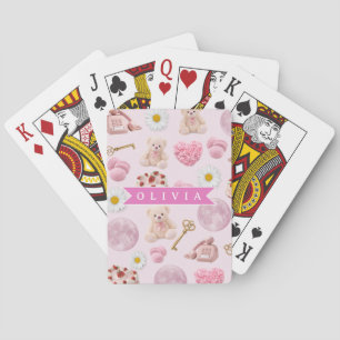 Personalized Coquette Teddy Bear Pink Aesthetic Playing Cards