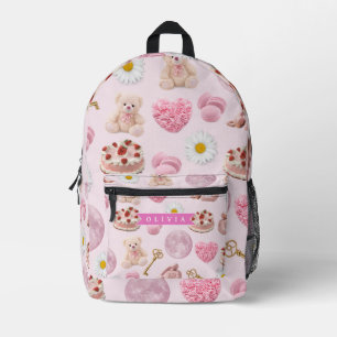 Personalized Coquette Teddy Bear Pink Aesthetic Printed Backpack