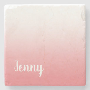 Personalized Coral and White Ombre Stone Coaster
