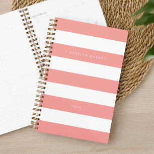 Personalized Coral and White Stripe Planner