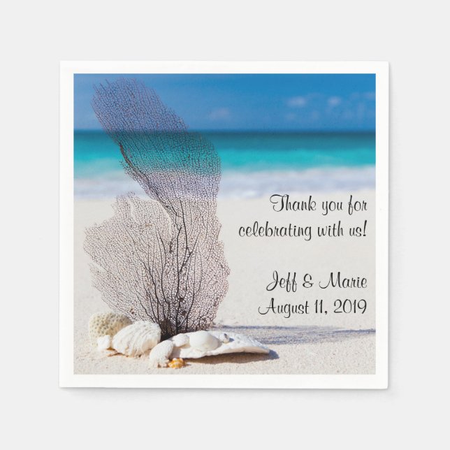 Personalized Coral Beach Wedding Napkin (Front)