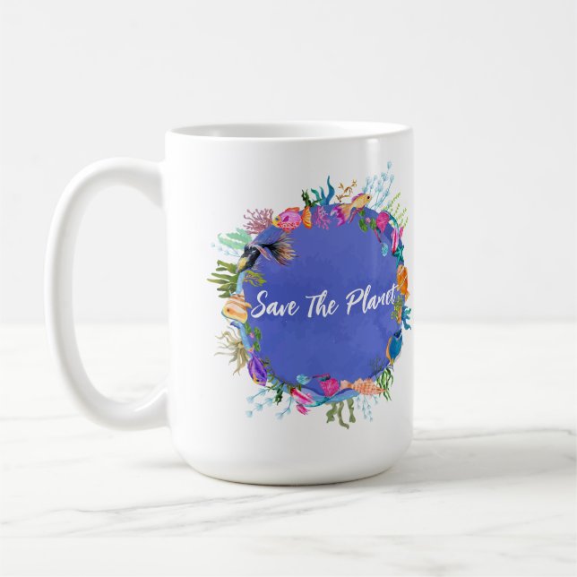 Personalized Coral Fish Save The Planet  Coffee Mug (Left)