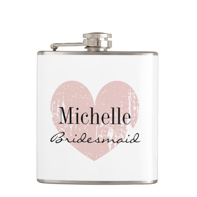 Personalized coral heart hip flask for bridesmaid (Front)
