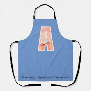 Personalized Coral mandala monogram A Apron