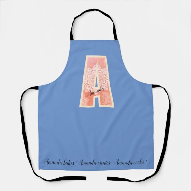 Personalized Coral mandala monogram A Apron (Front)
