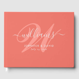 Personalized Coral Monogram Wedding Guest Book