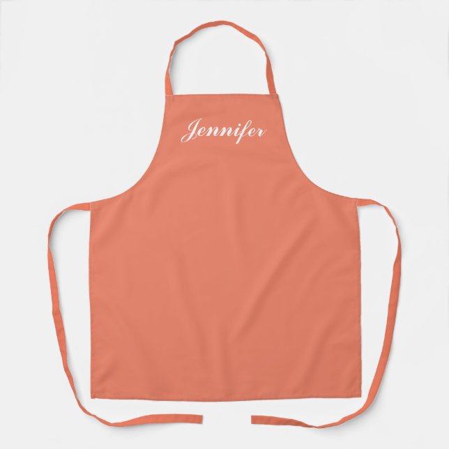 Personalized Coral Orange Script Women's Chef Apron (Front)