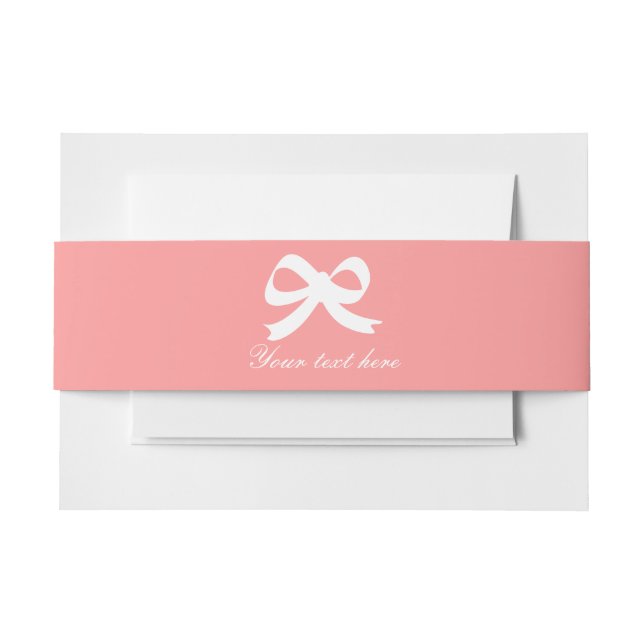 Personalized coral pink bow envelope belly bands invitation belly band (Front Example)