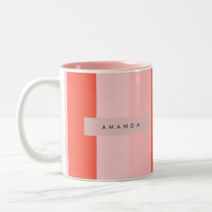 Personalized Coral & Pink Vertical Stripe Pattern Two-Tone Coffee Mug