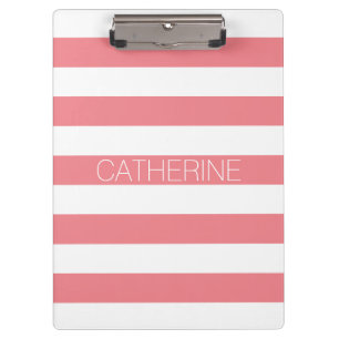 Personalized coral pink & white bold stripe modern clipboard