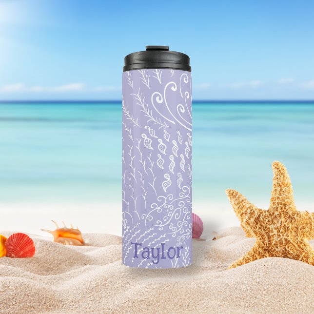 Personalized | Coral Reef Shell Print Thermal Tumbler (Purple Ocean Scene Tumbler)