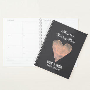 Personalized coral rustic watercolor heart wedding planner