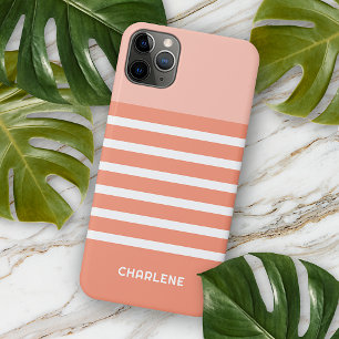 Personalized Coral Salmon Peach Orange Stripes iPhone 11 Pro Max Case