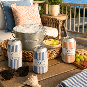 Personalized Coral Stripe Beach House Can Cooler