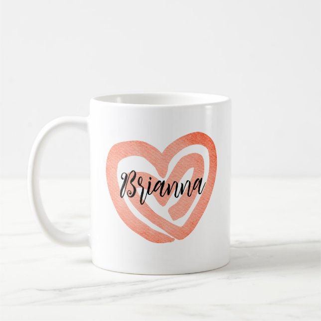 Personalized Coral Swirl Heart Coffee Mug (Left)