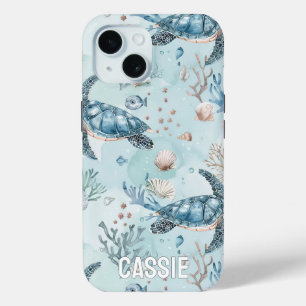 Personalized Corals & Seaweed Under The Sea Turtle iPhone 15 Case