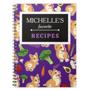 Personalized Corgi and Food Pattern Recipe Book