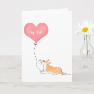 Personalized corgi & balloon I love you card