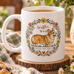 Personalized Corgi Botanical Wreath Cute Dog Lover Coffee Mug