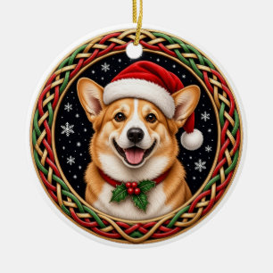 Personalized Corgi Celtic Knot Christmas Ceramic Ornament