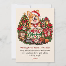 Personalized Corgi Christmas Card, Gardening Lover