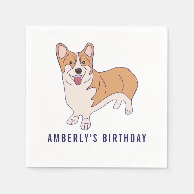 Personalized Corgi Dog Birthday Party Paper Napkin (Front)