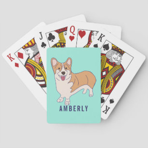 Personalized Corgi Dog Mint Green Playing Cards