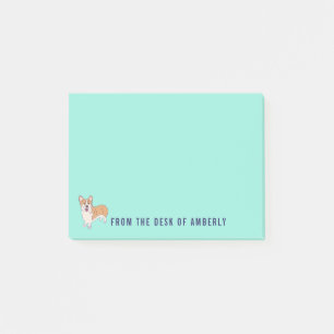Personalized Corgi Dog Mint Green Post-it Notes