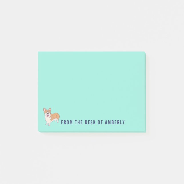 Personalized Corgi Dog Mint Green Post-it Notes (Front)