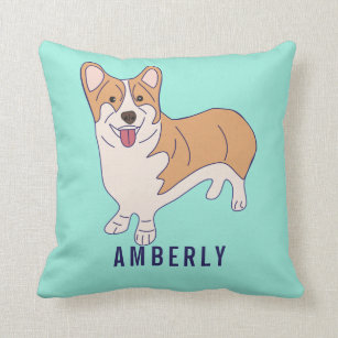 Personalized Corgi Dog Mint Green Throw Pillow