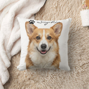 Personalized Corgi Portrait Dog Photo Throw Pillow
