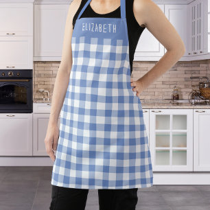Personalized Cornflower Blue Gingham Check Pattern Apron