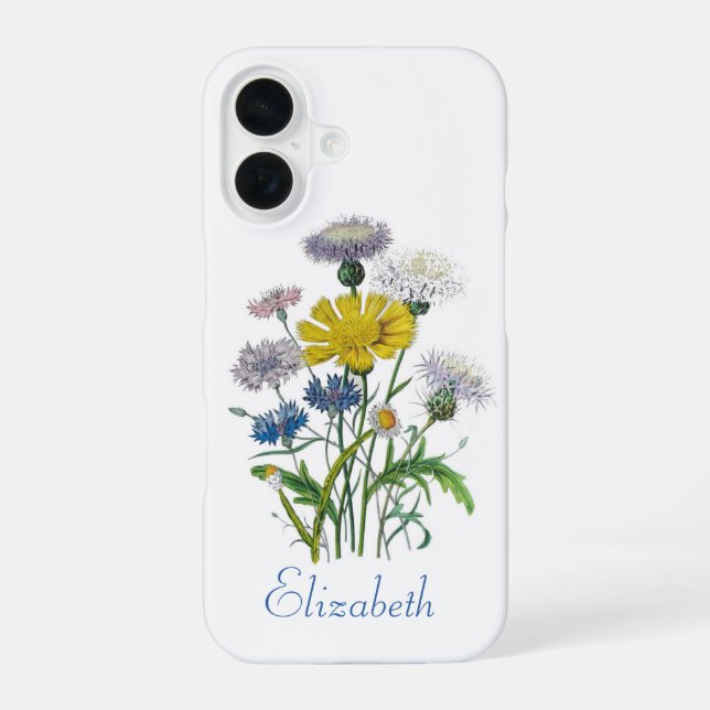 Personalized Cornflowers iPhone 16 Case (Back)