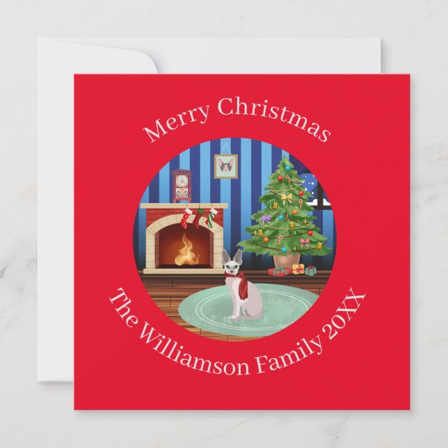 Personalized Cornish Rex Kitty Cat Christmas  Holiday Card (Front)