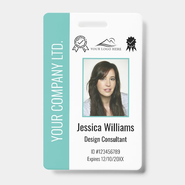 Personalized Corporate Certified Employee Teal ID Badge (Front)