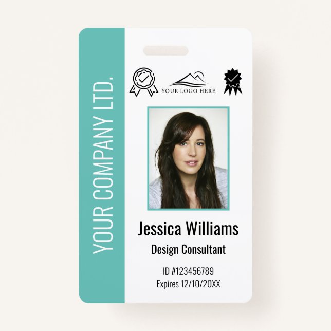 Personalized Corporate Certified Employee Teal ID Badge (Front)