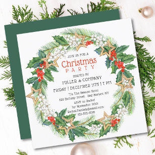 Personalized Corporate Christmas Holly Wreath Invitation