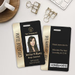 Personalized Corporate Employee Black ID Badge<br><div class="desc">Easily personalize this professional luxury style gold and black employee photo ID badge with your custom details.</div>