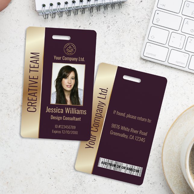 Personalized Corporate Employee Burgundy ID Badge (Creator Uploaded)
