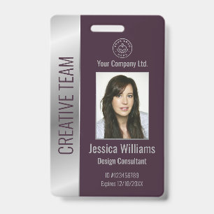 Personalized Corporate Employee Burgundy Silver ID Badge
