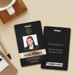 Personalized Corporate Employee Gold Black ID Badge<br><div class="desc">Easily personalize this professional luxury style black and gold employee photo ID badge with your custom details.</div>