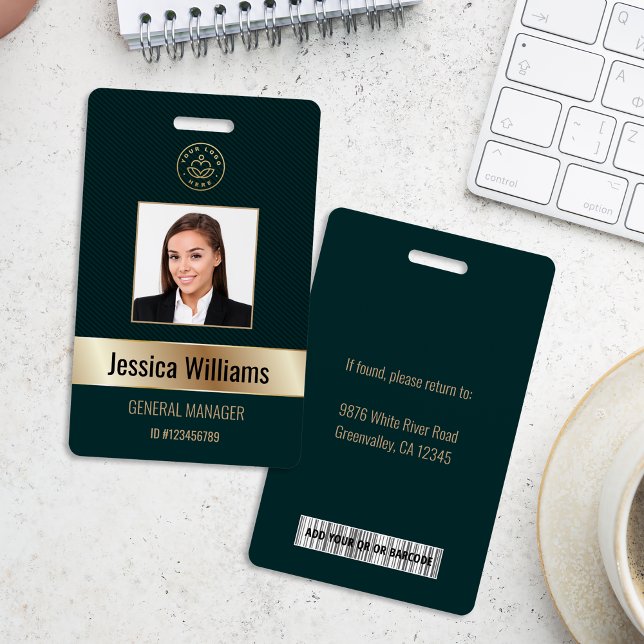 Personalized Corporate Employee Gold Green ID Badge (Creator Uploaded)