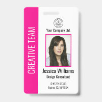 Personalized Corporate Employee ID Badge Hot Pink