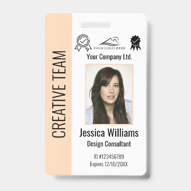 Personalized Corporate Employee ID Badge Peach (Front)