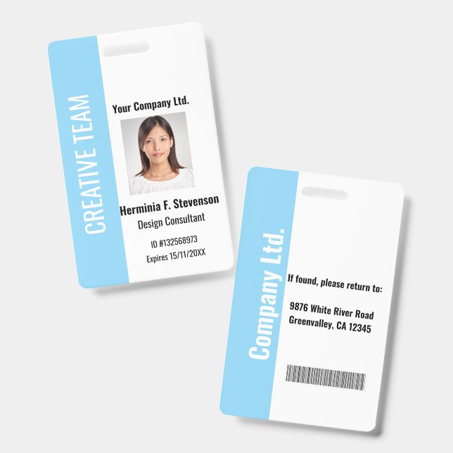 Personalized Corporate Employee ID Badge Teal (Front & Back)