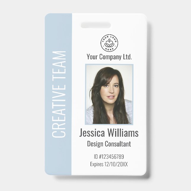 Personalized Corporate Employee ID Dusty Blue Badge (Front)
