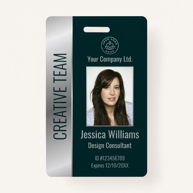 Personalized Corporate Employee Silver Green ID Badge (Front)