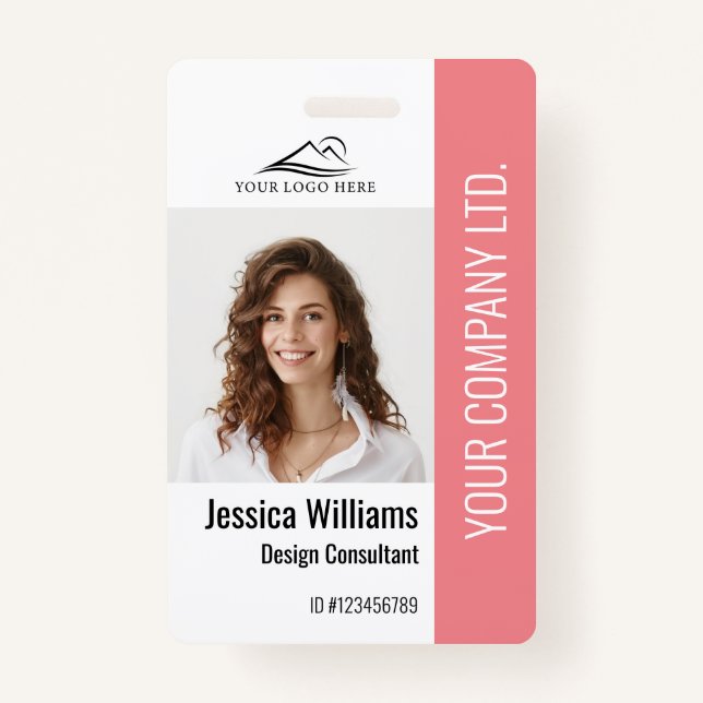 Personalized Corporate Employee Staff Pink ID Badge (Front)